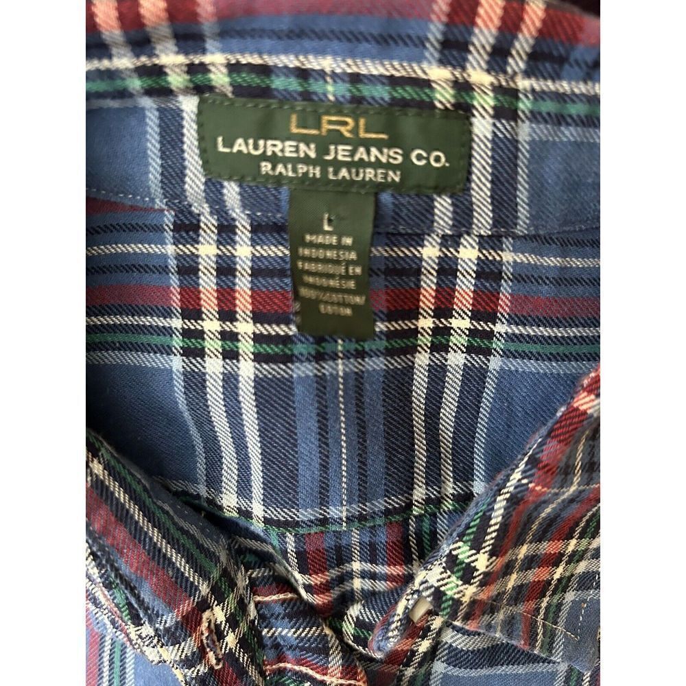 Lauren Ralph Lauren Jeans Blue Plaid Button Front Shirt Top Size LARGE - Picture 5 of 5